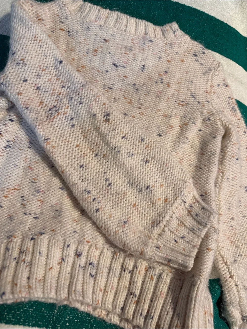 Girl's Cozy Speckled Cream Cable Knit Sweater